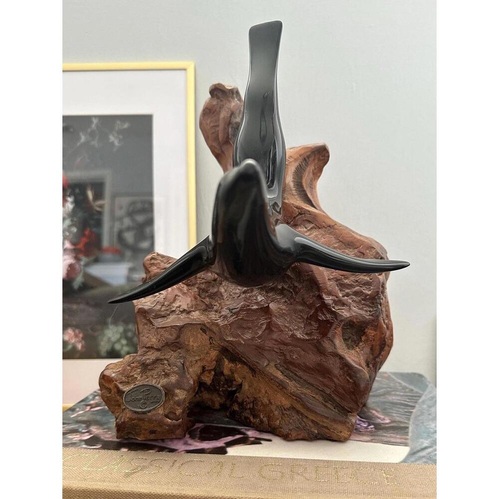 Large John Perry Studio Black Seal Burl Wood Art Sculpture Ocean - Picture 2 of 6
